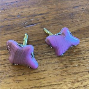 VTG SWANK abstract pink & gold stone cuff links
